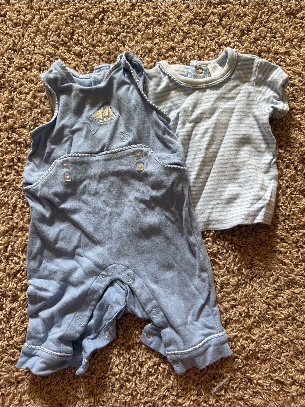 First Impressions Light Blue Baby Matching Set - Sailboat Romper & Striped Tee